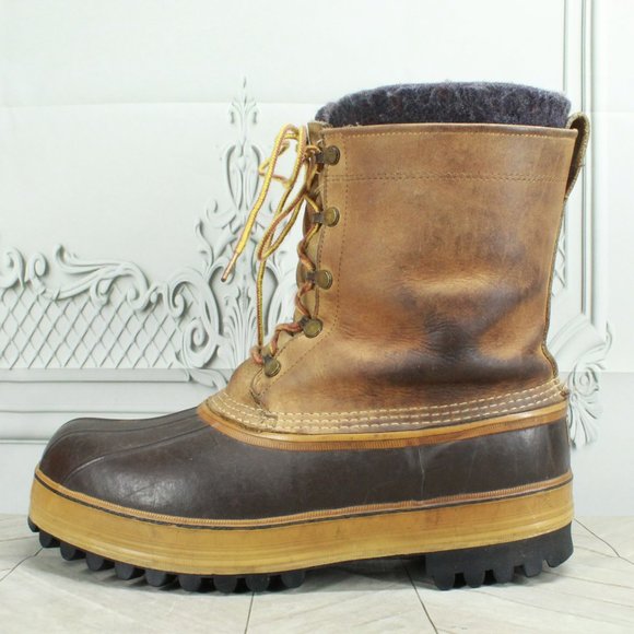L.L. Bean Other - LL Bean Brown Leather Wool Lined Lace Up Hunting Duck Boots Size 10
